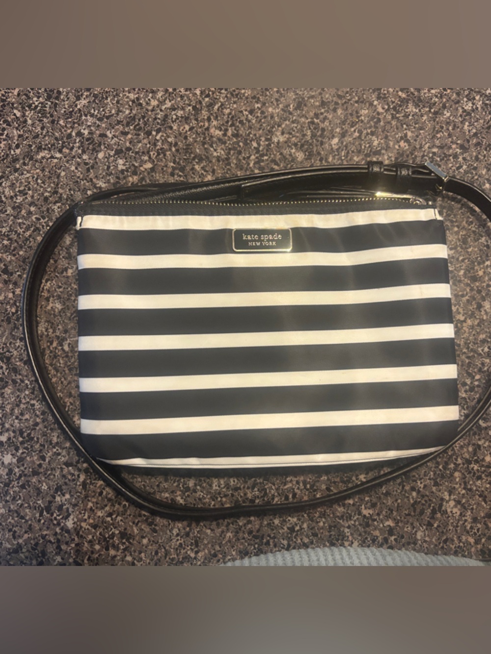 kate spade black and White Striped Shoulder Bag
